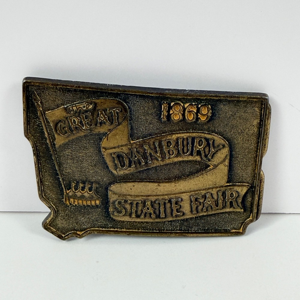 Vintage 1980 Great Danbury State Fair Belt‎ Buckle Brass Tone Leather Shop